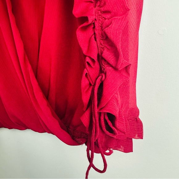 Zara Basic Red Wrap Ruffled Sleeve Blouse Size Large - Picture 5 of 9